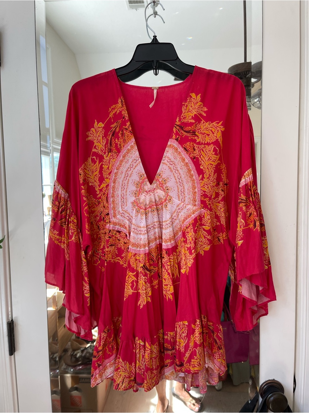 Free People Women’s Red Floral V-Neck Boho Top